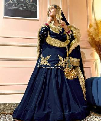 Blue Embroidery Crep Lehenga Dupatta With Top 2