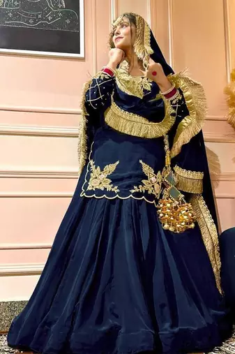 Blue Embroidery Crep Lehenga Dupatta With Top