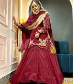 Red Embroidery Crep  Lehenga Dupatta With Top
