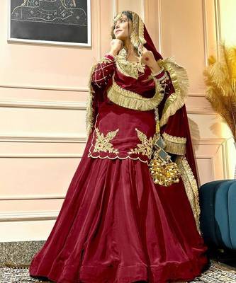 Red Embroidery Crep Lehenga Dupatta With Top 2