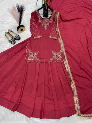 Red Embroidery Crep Lehenga Dupatta With Top 3