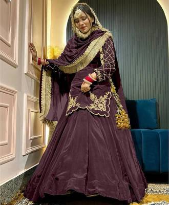 coffee crepe silk blend embroidered lehenga set with dupatta 1