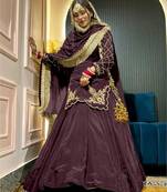 coffee crepe silk embroidered lehenga set with dupatta