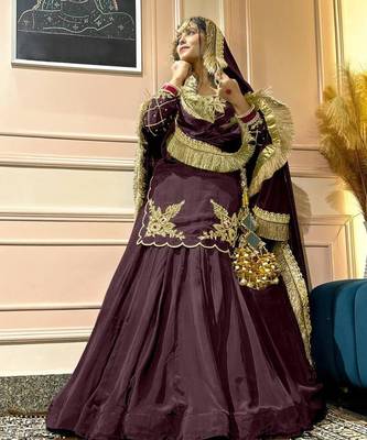 coffee crepe silk blend embroidered lehenga set with dupatta 2