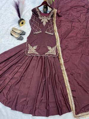 coffee crepe silk blend embroidered lehenga set with dupatta 3