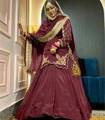 maroon crepe silk embroidered lehenga set with dupatta