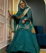 green crepe silk embroidered lehenga set with dupatta