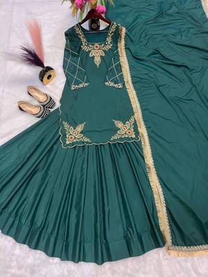 green crepe silk blend embroidered lehenga set with dupatta 3