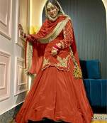 orange crepe silk embroidered lehenga set with dupatta