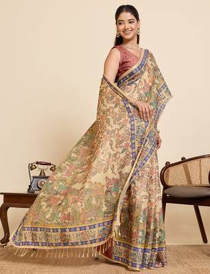 multicolor linen blend saree with floral & traditional print 4