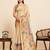 Elegant beige floral and swan print linen blend saree with unstiched blouse piece