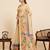 Elegant beige floral and swan print linen blend saree with unstiched blouse piece