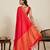 graceful red silk blend saree with gold zari border and striped pallu with unstiched blouse piece