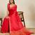 graceful red silk blend saree with gold zari border and striped pallu with unstiched blouse piece