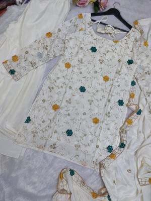cream chinon sharara set with embroidered short kurti and dupatta 6