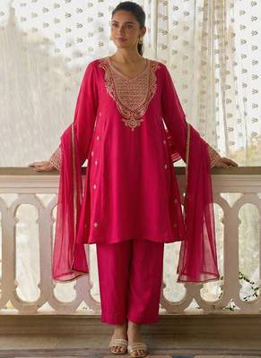women's dark pink embroidered cotton silk salwar suit set 2