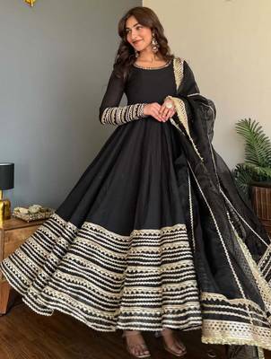 Black rayon  party wear embroidery anarkali   suit set 1