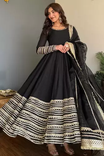 Black rayon  party wear embroidery anarkali   suit set