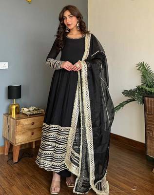 Black rayon  party wear embroidery anarkali   suit set 2