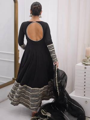 Black rayon  party wear embroidery anarkali   suit set 4