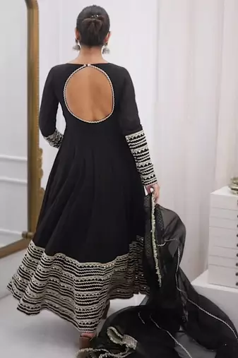 Black rayon  party wear embroidery anarkali   suit set