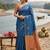 Blue color printed linen cotton saree with blouse
