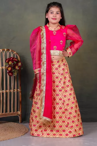 girls pink lehenga choli set with embroidery
