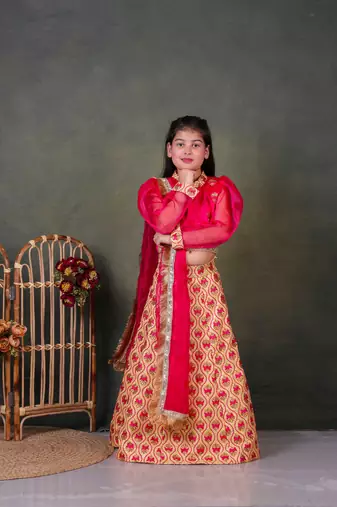 girls pink lehenga choli set with embroidery