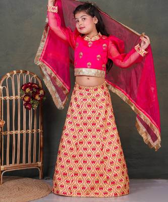 girls pink lehenga choli set with embroidery 4