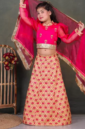 girls pink lehenga choli set with embroidery