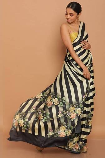 Designer printed satin saree
