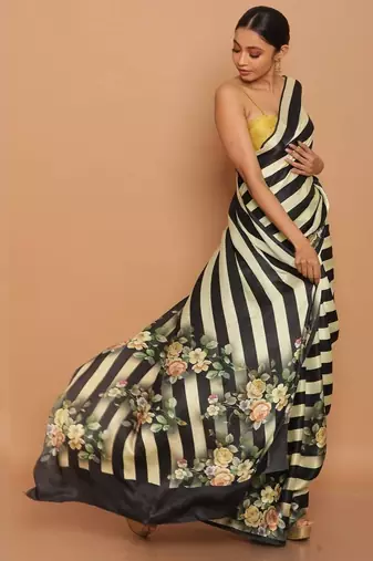 Designer printed satin saree