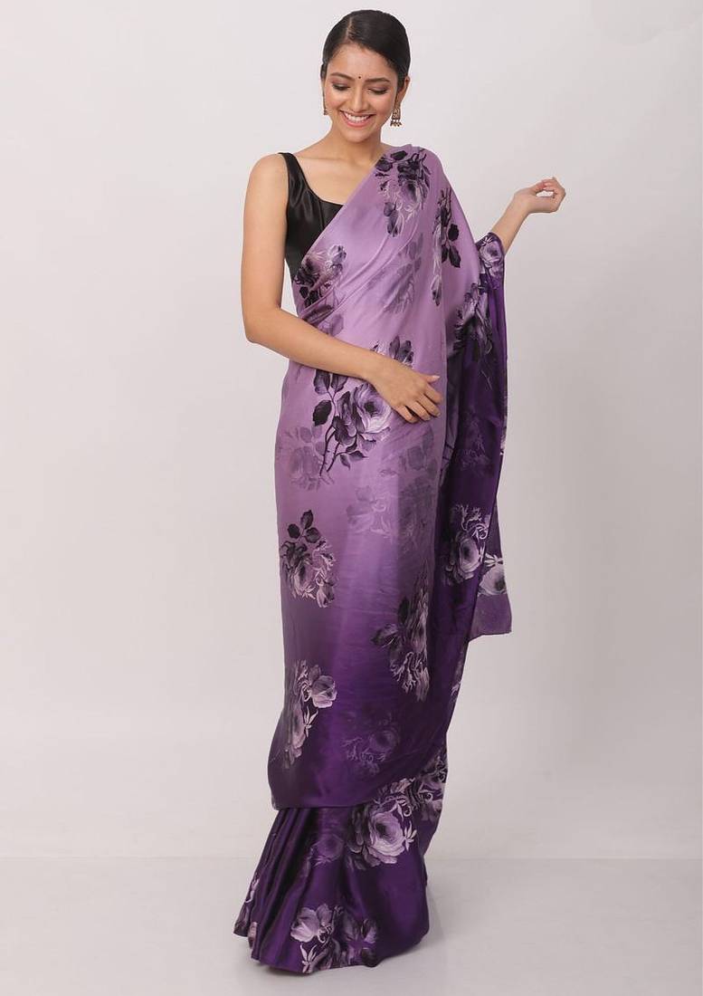 Printed Satin Saree With Blouse Piece