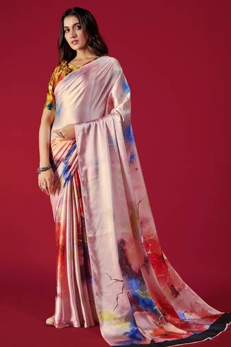 Printed Satin Saree With Blouse Piece
