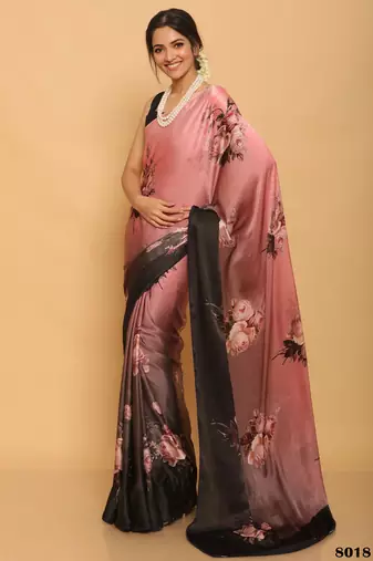 Printed Satin Saree With Blouse Piece