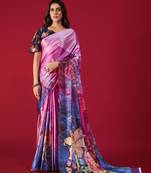 Printed Satin Saree With Blouse Piece