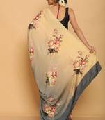 multicolor printed satin saree with blouse piece
