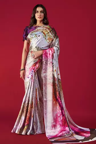 Printed Satin Saree With Blouse Piece