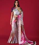 Printed Satin Saree With Blouse Piece
