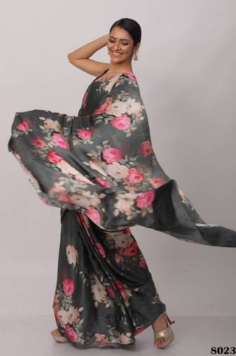 Printed Satin Saree With Blouse Piece