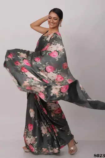 Printed Satin Saree With Blouse Piece