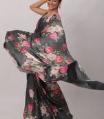 Printed Satin Saree With Blouse Piece