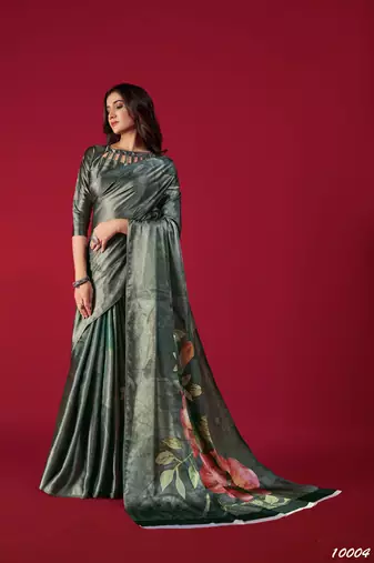 Printed Satin Saree With Blouse Piece
