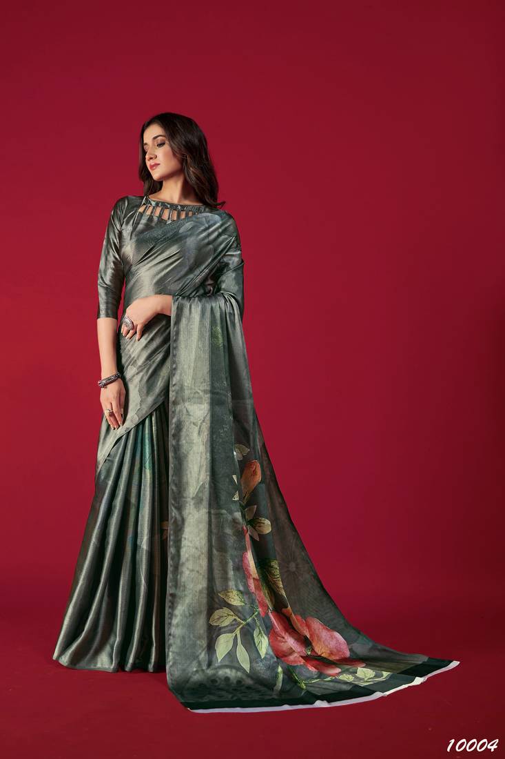 Printed Satin Saree With Blouse Piece