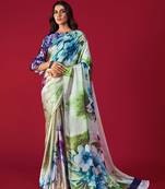 Printed Satin Saree With Blouse Piece