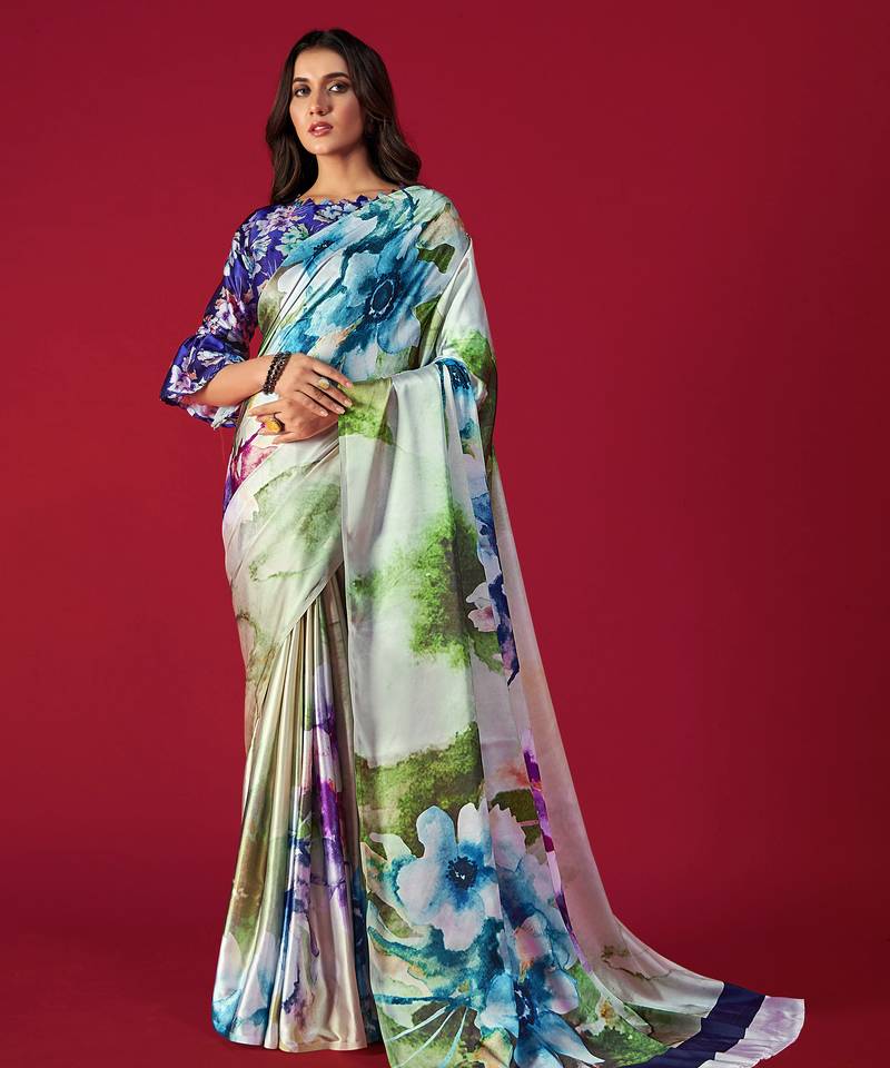 Printed Satin Saree With Blouse Piece