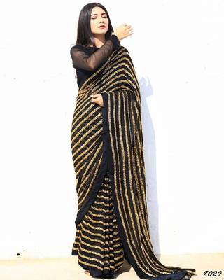 black faux georgette saree with golden sequin work 1