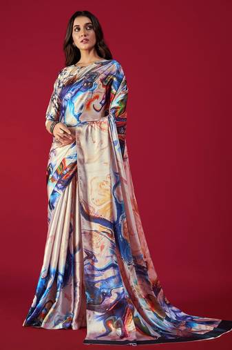 Printed Satin Saree With Blouse Piece