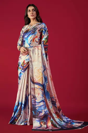 Printed Satin Saree With Blouse Piece