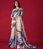 Printed Satin Saree With Blouse Piece